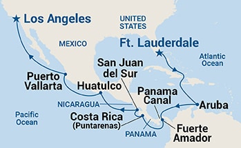 16-Day Panama Canal - Ocean to Ocean Itinerary Map